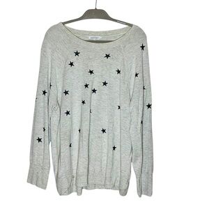 WORKSHOP Republic Gray With Black Star-Print Crewneck Top Sweater Sweatshirt